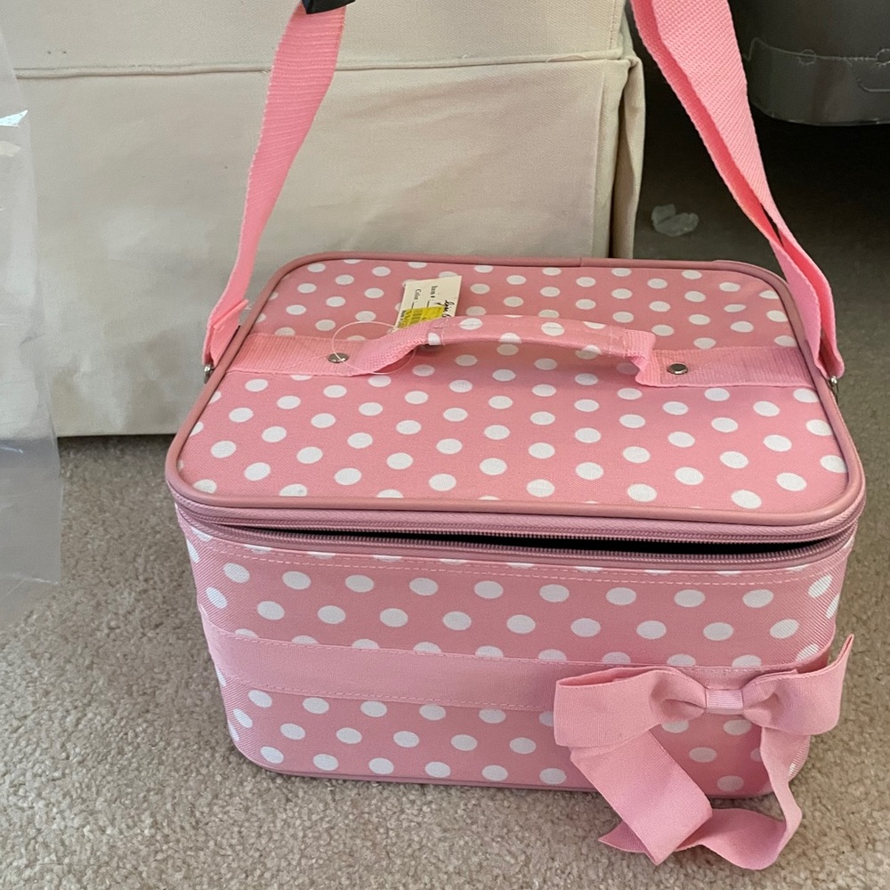 Pink polka dot makeup storage bag